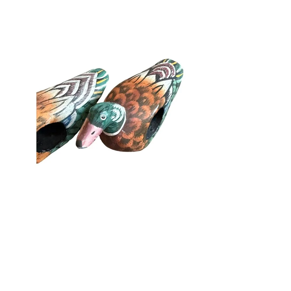 Vintage Hand Painted Wooden Mallard Duck Napkin Rings Set of 4 Made in Indonesia